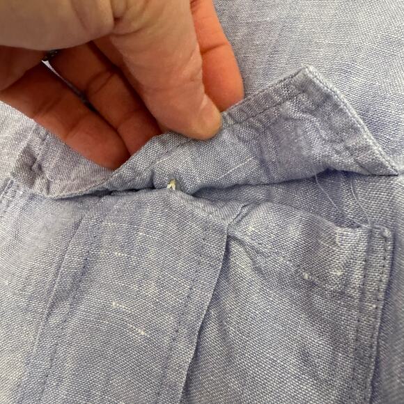 J. Crew Baird McNutt Irish Linen Light Blue Short Sleeve Blouse Size 10 - Picture 7 of 14
